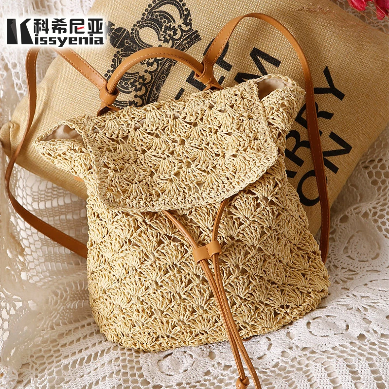 

Kissyenia INS Popular Handmade Rattan Backpacks Women Straw Backpacks Bohemia Women Bali Hollow out Summer Wicker Bags KS1162