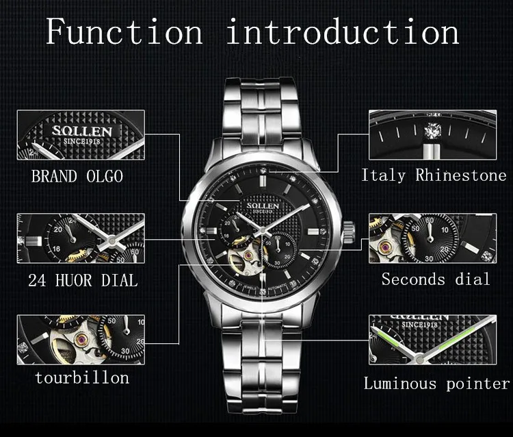 Императивом мужчин автоматические часы люксовый бренд Tourbillon механические часы Бизнес Ман Многофункциональный Нержавеющая сталь