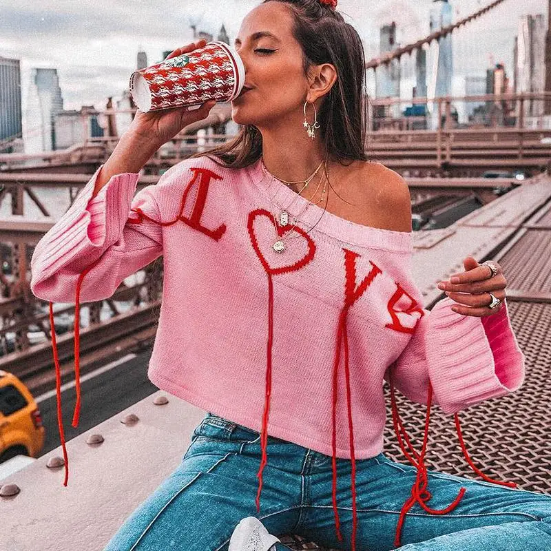 

Femajor Fashion High Street Pink Crochet Sweater Women 2019 Autumn Winter Casual O Neck Tassel Loose Jumpers Streetwear Pullover