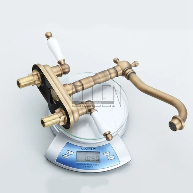 Grifo de lavabo de baño de doble agujero de doble mango de bronce