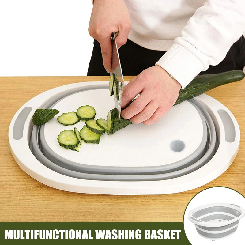 

New Hot Folding Cutting Board Draining Basket Fruits Vegetables Wash Drain Sink Storage Baske