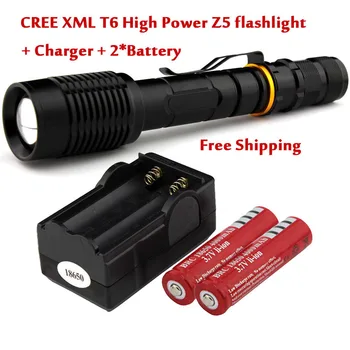 

Super Bright NEW Waterproof 6000 lumen XML T6 LED Flashlight Torch Tactical 5 Mode Zoomable Flashlight Use 2x18650