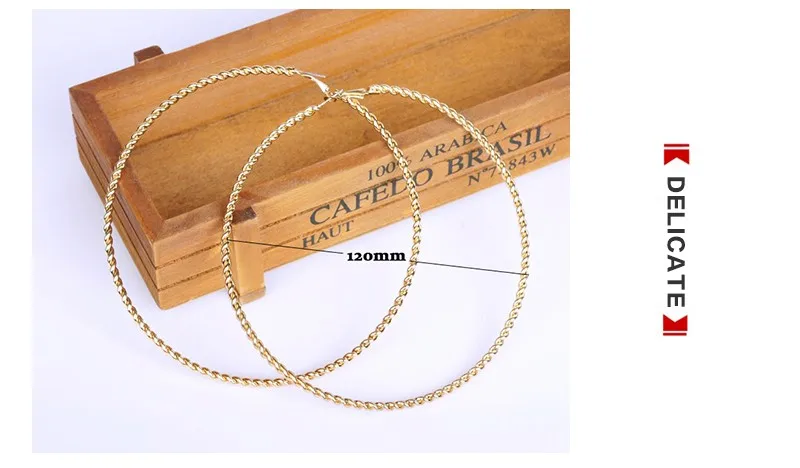 Большие круглые серьги-кольца, скрученные веревки, Золотая железная пластина, модные ювелирные изделия для женщин, серьги,, акция ER019