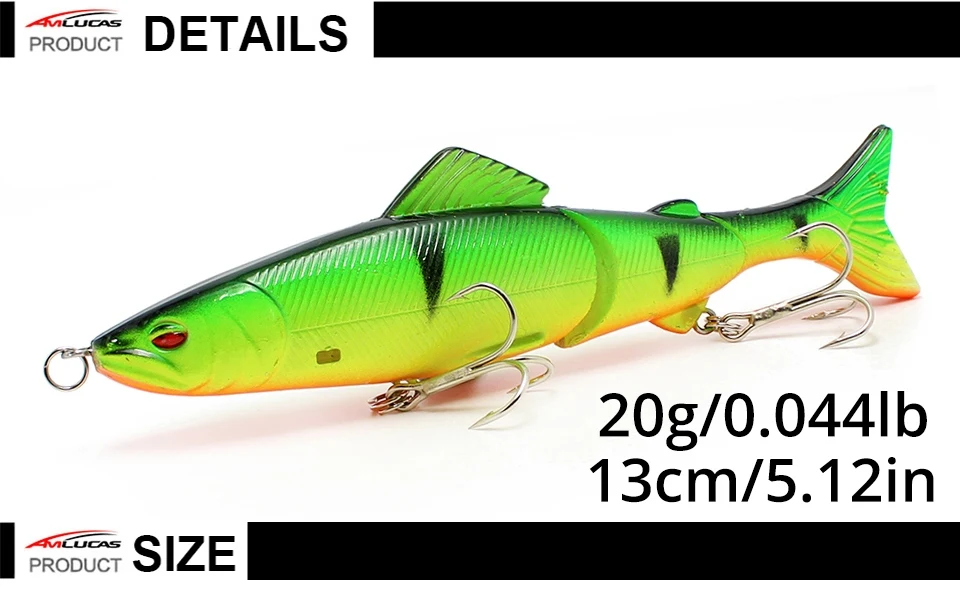 Amlucas 13 см 20g 3-segement шарнирные рыболовные приманки isca искусственный 3D глаза рыболовные воблеры Рыбалка приманка жесткая наживка WW10