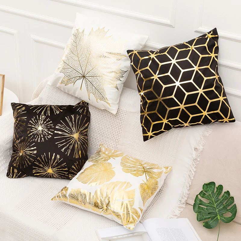 RULDGEE Gold Pillow Case Black And White Golden Painted Pillowcase Decorative Christmas Cushion Cover For Sofa Case Pillows