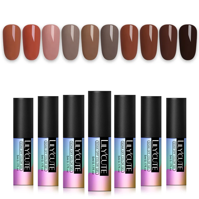 LILYCUTE نقع قبالة الأشعة فوق البنفسجية 5 مللي رمادي سلسلة النقي مسمار اللون هلام البولندية طويلة الأمد براون مسمار الفن هلام ورنيش