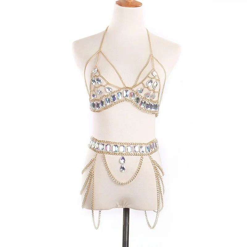 Бикини костюм Мода Кристалл сексуальное ожерелье цепочка для тела Бюстгальтер ожерелье лето богемный роскошный бюстгальтер для женщин - Окраска металла: Gold