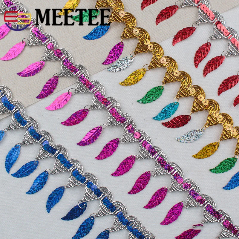 

Meetee 4Meters 55mm Sequined Fringed Lace Braided Band Trim Ribbon Webbing Cosplay Dancing Costumes DIY Clothing Sewing Decor