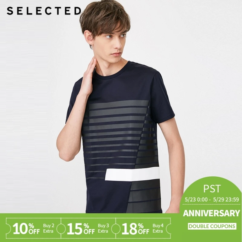 

SELECTED 100% cotton stripe splicing business leisure short-sleeved T shirt S|4182T4581