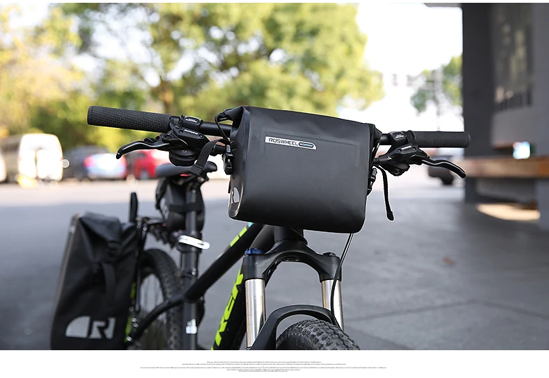 Top ROSWHEEL DRY 3L Cycling Bike Bicycle Handlebar Front Basket PVC Full Waterproof Bags Bike Accessories Cycle Pannier Pouch 9
