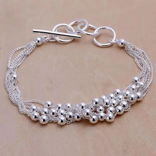 

H101 Hot sale fine silver plated jewelry,Wholesale Factory price 925 charms free shipping fashion Six Line Beads Bracelet /aepai