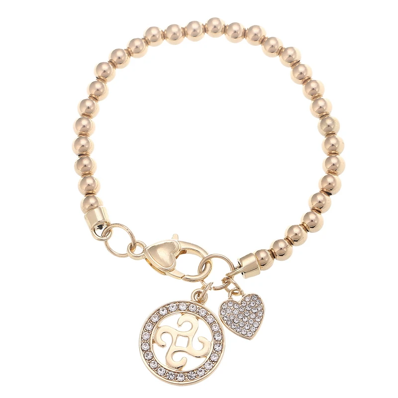

Latest Fashion Copper Alloy Bead Polishing Crystal Gold Sliver Wrist Bracelet Trendy Circular And Heart Metal Cuff Bracelet