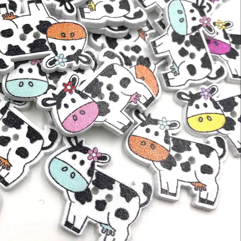 

10/50/100pc Mix Animals Cows kid's/ Baby Wood Button DIY Craft Sewing WB419