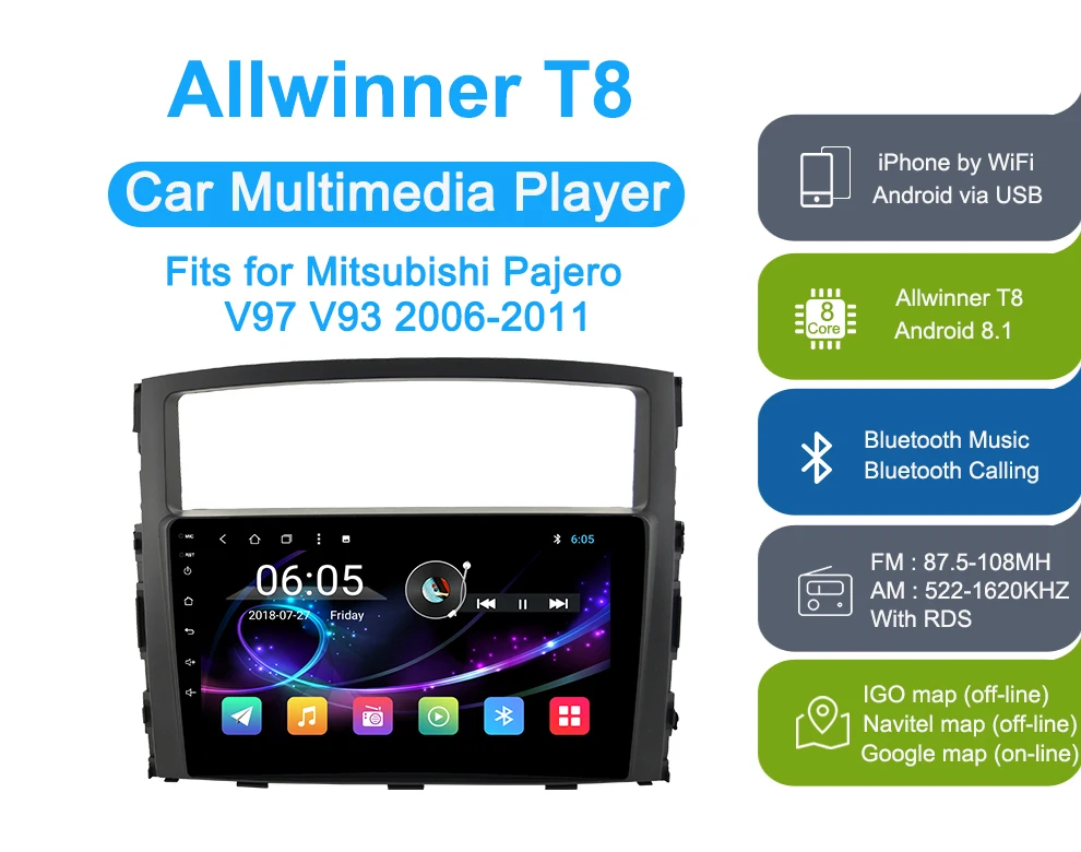Cheap AUTOTOP 2 Din Android 8.1 Car DVD GPS Player for Mitsubishi Pajero V97 V93 2006-2011 GPS Car Radio Video Multimedia player RDS 0
