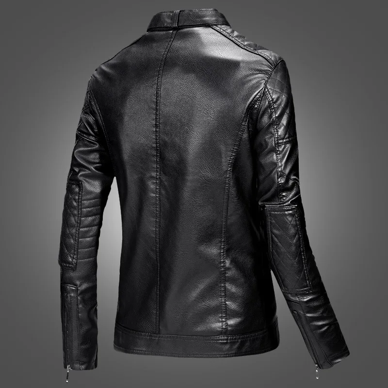 Кожаная, мужская повседневная куртка с воротником, модная однотонная бархатная Толстая мужская куртка из искусственной кожи, Мужская мотоциклетная кожа