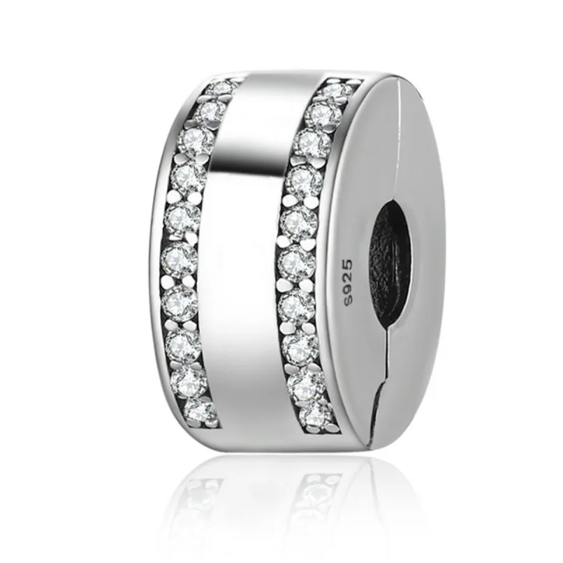 

925 Sterling Silver Crystal Beads Clasp Stopper Clip Charm fit Original Pandora Bracelet For Women Beads for Jewelry Making