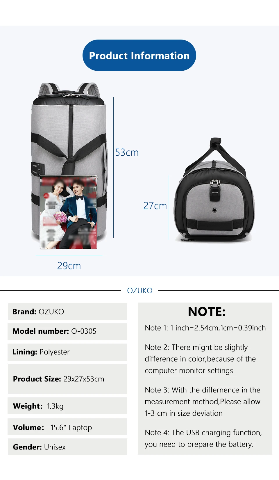 OZUKO многофункциональная большая емкость Для мужчин Дорожная сумка Водонепроницаемая спортивная сумка для поездки костюм хранения ручной