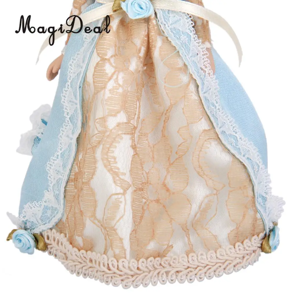 MagiDeal 1Pc 1/12 Dollhouse Miniature Porcelain Dolls Braided Hair Little Servent Girl w Stand for Bedroom Decor Kids Toy 2Kinds