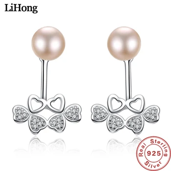 

New Design 100% S925 Sterling Silver Earrings Natural Pearl AAA Zircon Crystal Clover Earrings Women Fashion Jewelry Wholesale