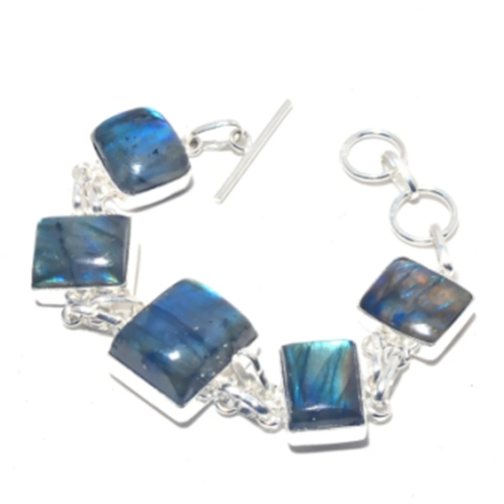 

Labradorite Bracelet Silver Overlay over Copper, 19.6cm , B4000