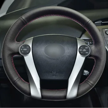

Top Leather Steering Wheel Hand-stitch on Wrap Cover For Toyota Prius 2009-2015