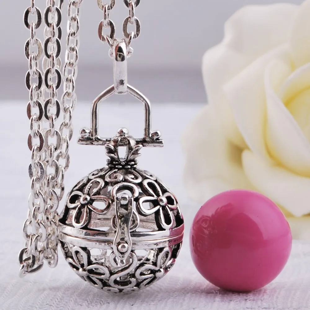 

H60A03 Vintage silver Daisy Cage mexican bola pregnancy Chime necklace Harmony Bola