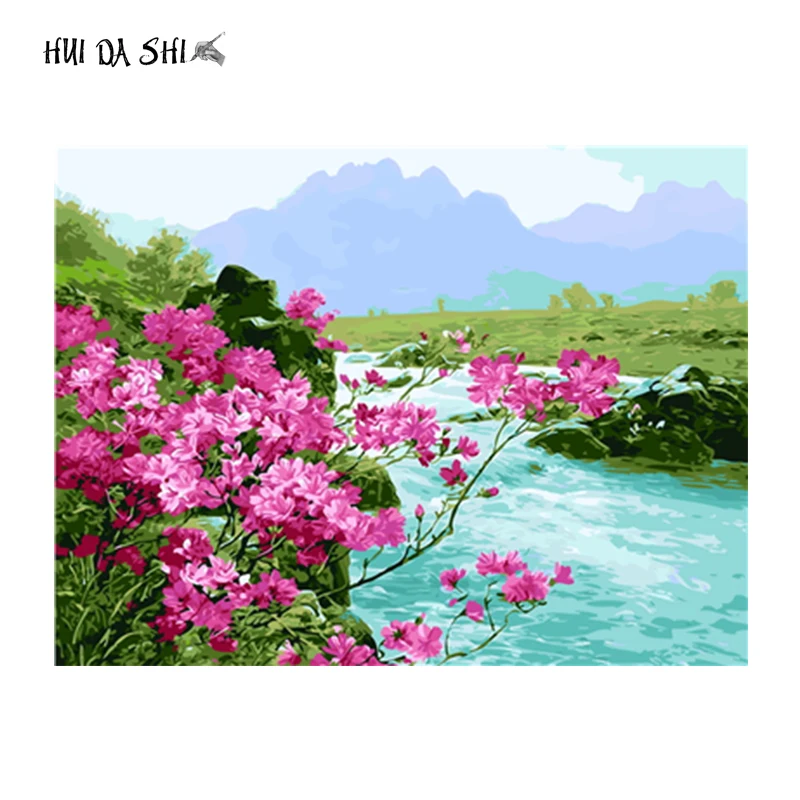 

Framed Pictures DIY Painting By Numbers Water Town Wall Art Acrylic Paintings Hand Painted Home Decor For Living Room