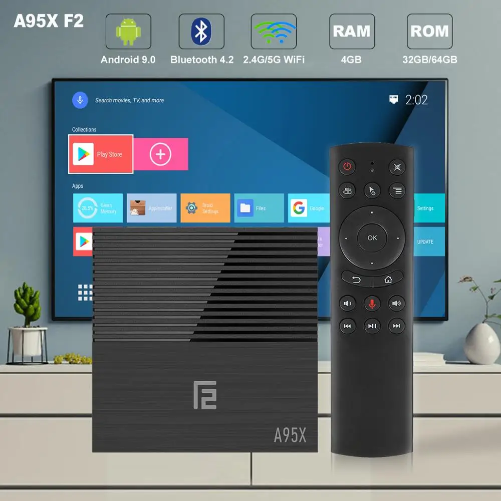 A95X F2 Smart TV Box Android 9 0 4 Гб 64 Amlogic S905X2 1080p 4K Wi Fi Google Play Декодер каналов кабельного