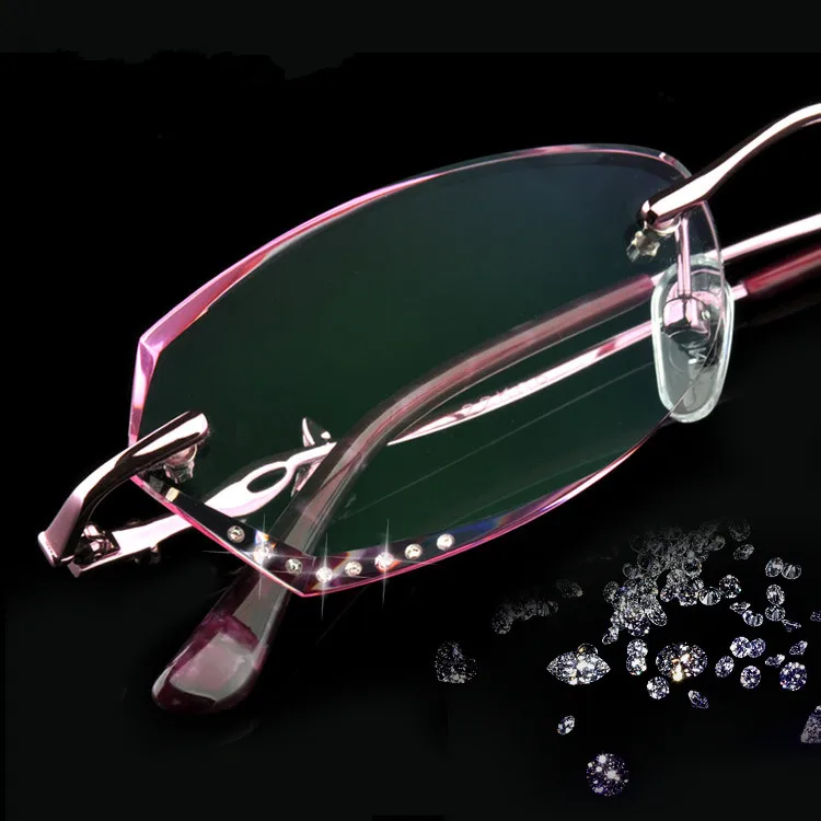 Rimless eyeglasses diamond cut eye glasses for women glasses encrusted