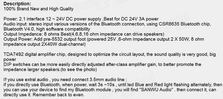 50 Вт + 50 Вт TDA7492P Bluetooth CSR4.0 аудио приемник Цифровой усилитель доска