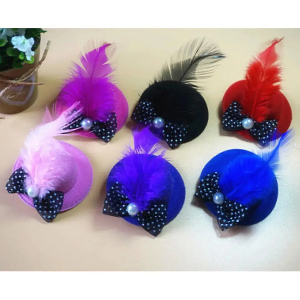 Шапки для ухода за домашними животными заколки для волос заколка для волос дизайн в стиле принцессы собачья пряжа перо цветы мини-шляпа аксессуары для волос