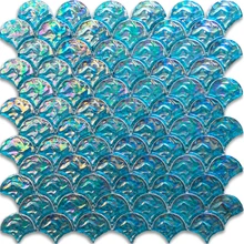 Средиземноморский стиль Рыбья чешуя Веерообразный термоплавкий стеклянный мозаичный диван фон стены Холла отеля ванной комнаты пола красочные плитки