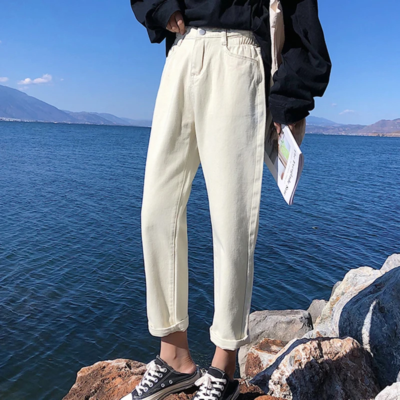 

Korean Style Women Denim Pants Casual Loose Ankle-length Jeans Boyfriend High Waist Denim Jeans Women Vintage Straight Trousers