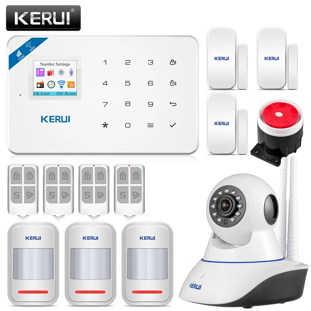 KERUI W18 1,7 дюймов TFT экран wifi GSM домашняя охранная сигнализация детектор движения приложение контроль пожарный детектор дыма Сигнализация - Цвет: KIT5 White