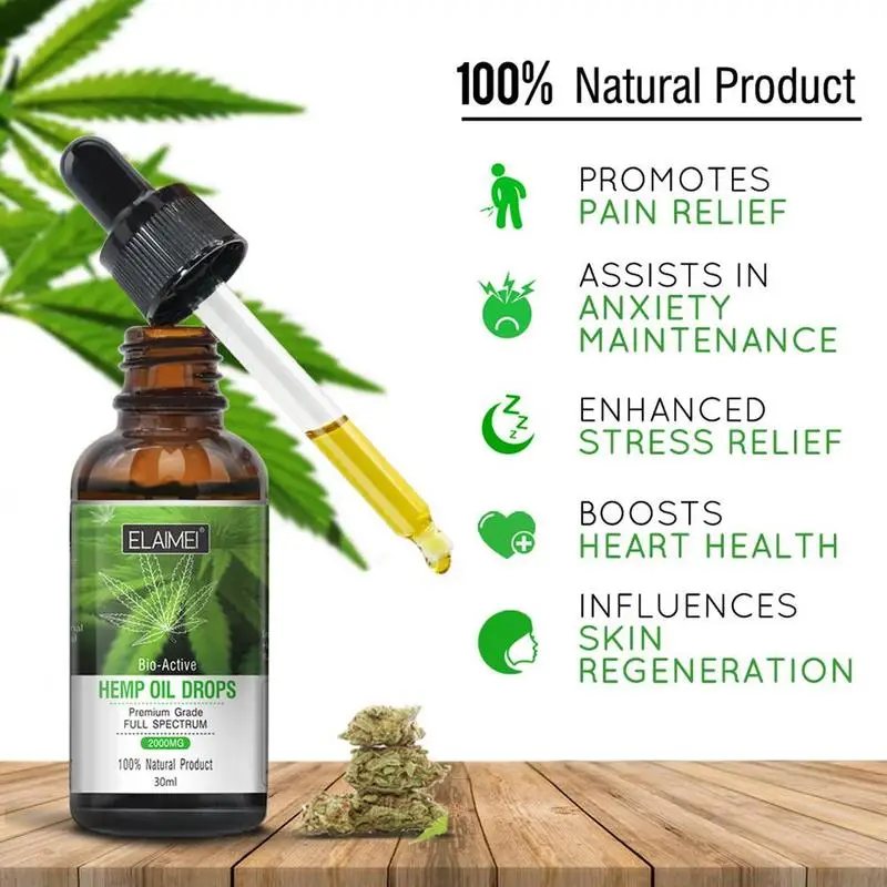 30 ml aceite esencial orgánico aceite de cáñamo bioactivo gotas 2000 mg cuerpo de hierbas aliviar el estrés aceite cuidado de la piel ayuda a dormir.