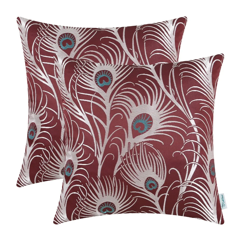 2PCS CaliTime Cushion Cover Pillow Shell Modern Peacock Feathers 18" X