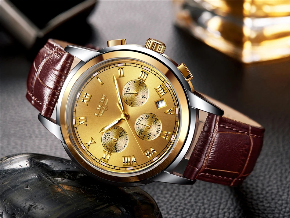 LIGE мужские s часы Топ бренд класса люкс кожа повседневные кварцевые часы мужские военные спортивные водонепроницаемые часы золотые часы Relogio Masculino