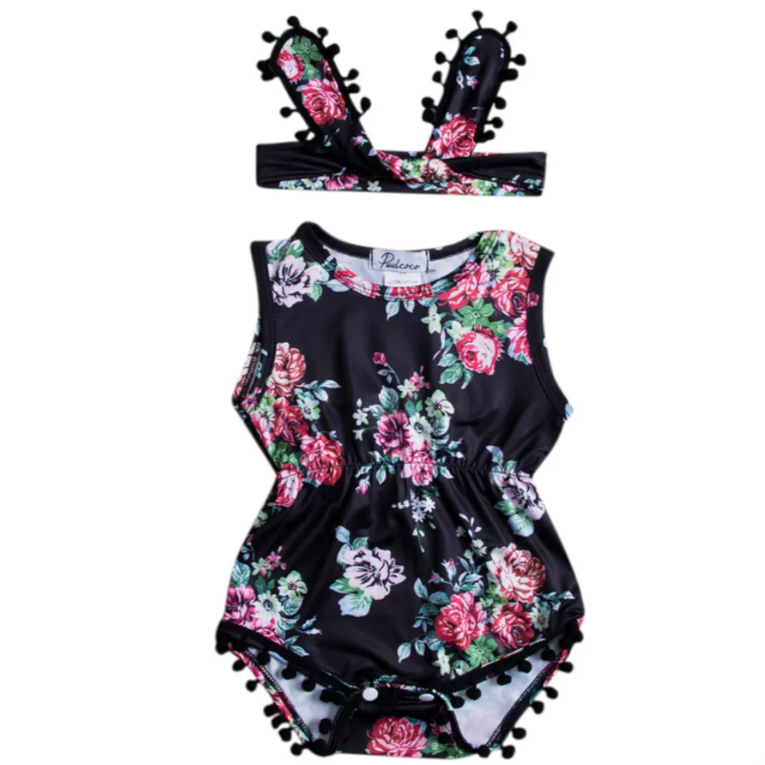 

2018 Summer Lovely Baby Girl Romper Clothes Floral Tassel Bodysuit Jumpsuit Headband 2PCS Outfit Sunsuit Tracksuit Clothing Set