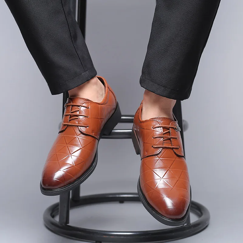 Negócios plaid Marca Respirável Black Até Dos Luxo Apontou Formal Preto Lazer Clássico Sapatos Men Rendas Flats marrom De Couro Homens Toe Brown Novos plaid 7wxqFZwpYR