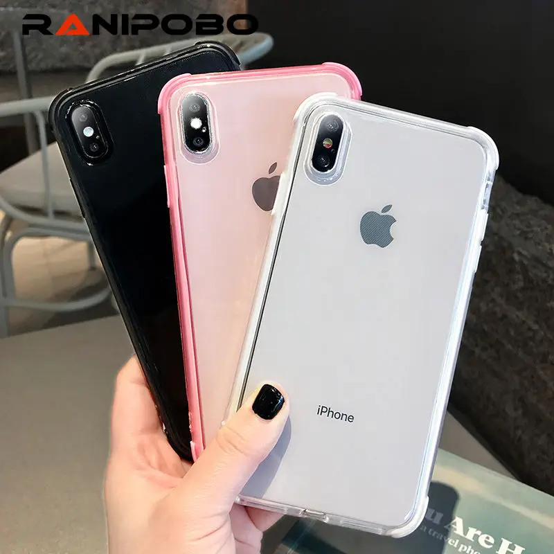 

Transparent colorful Anti-shock Frame Phone Case For iPhone X XS XR XS Max 8 7 6 6S Plus Luxury Soft TPU Protection Back Cover