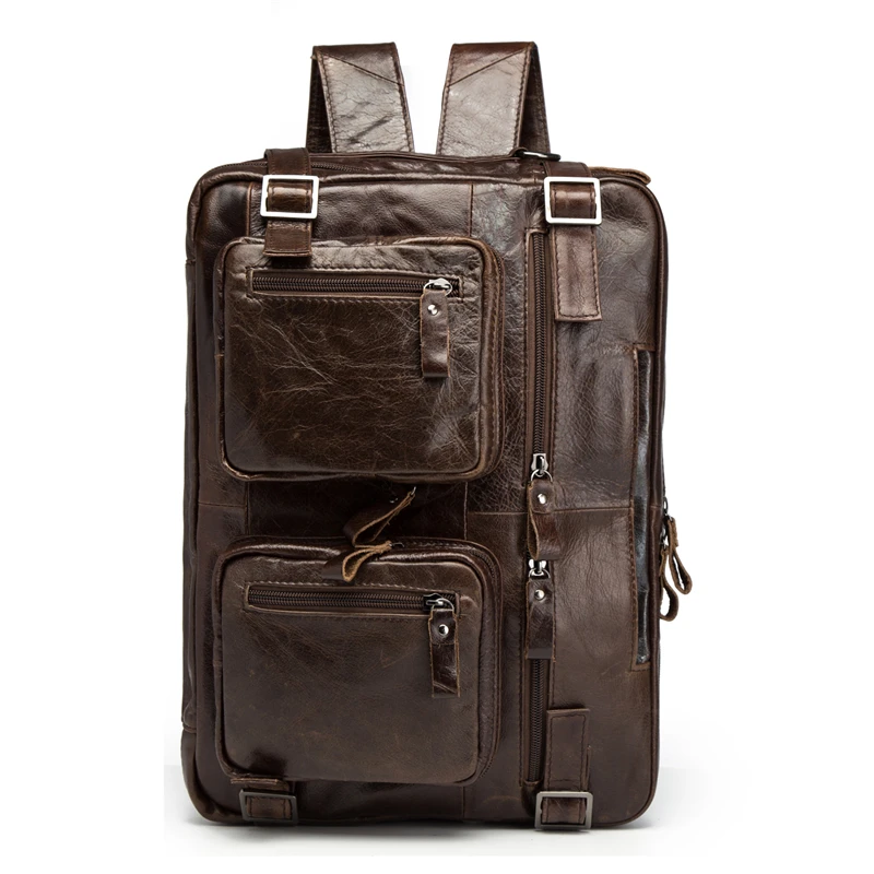 

Man Woman Backpack Genuine Leather High Capacity Travel CrossBody Two Using Shoulder Business Fashion Oil Wax Messenger Bolosa