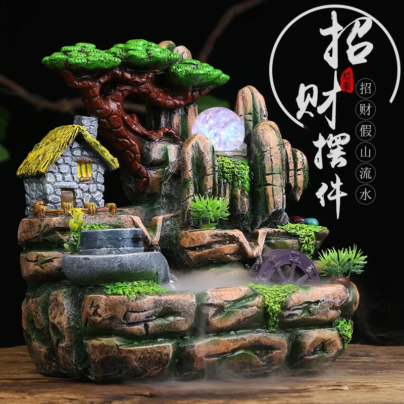 

28x17x30cm Feng Shui Craft Resin Water Fountain Indoor Air Humidifier Artificial Aromatherapy Landscape Home Decoration