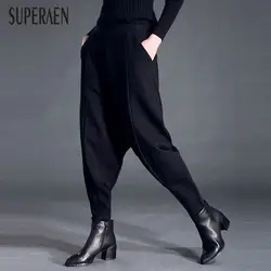 SuperAen 2018 новые осенние и зимние женские повседневные брюки свободные шаровары Pluz Размер сплошной цвет хлопок длинные брюки женские