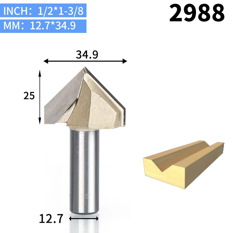 HUHAO 1 шт. 1/" хвостовик двойной фреза для отделки кромки биты для дерева 90 градусов V тип долбежный резак Вольфрам деревообрабатывающий резной инструмент - Длина режущей кромки: 2988
