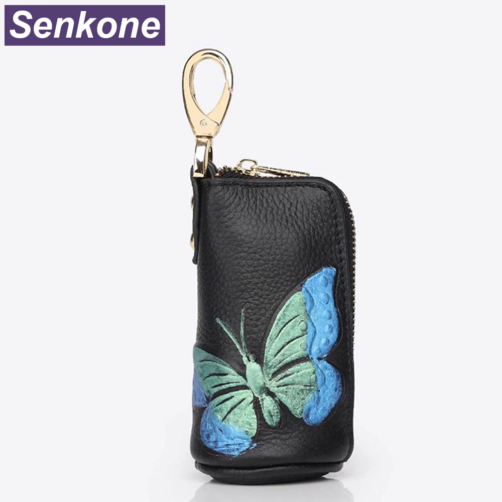 

100% Genuine Leather Women Key Wallet 2019 New Flower Embossing Car Key Holders Fashion Key Case Female Housekeeper Holder Girls
