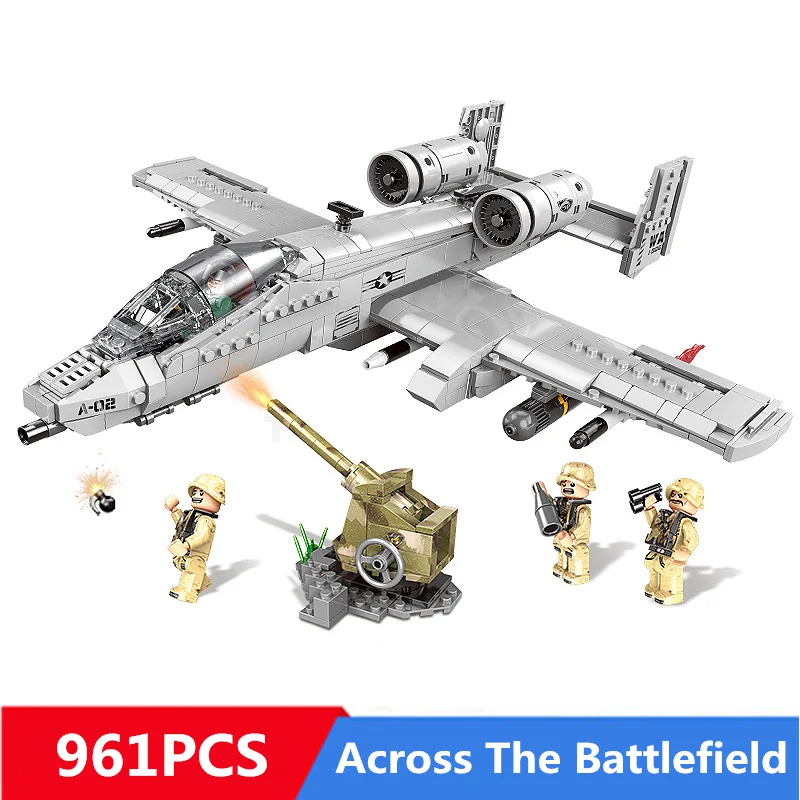 

961PCS Diy Building Blocks Military Fighter Series The A10 Plane Model Compatible with Legoingly Toys For Children Kids Gifts