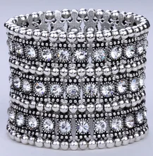 Multilayer stretch mujeres pulsera brazalete de cristal de la boda joyería nupcial 3 ROW B11 plata oro negro al por mayor de dropship