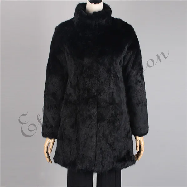 Этель Anderson пальто из натурального кроличьего меха воротник-стойка из натурального кроличьего меха куртка Длинная зимняя верхняя одежда из кроличьего меха - Цвет: 5 Black