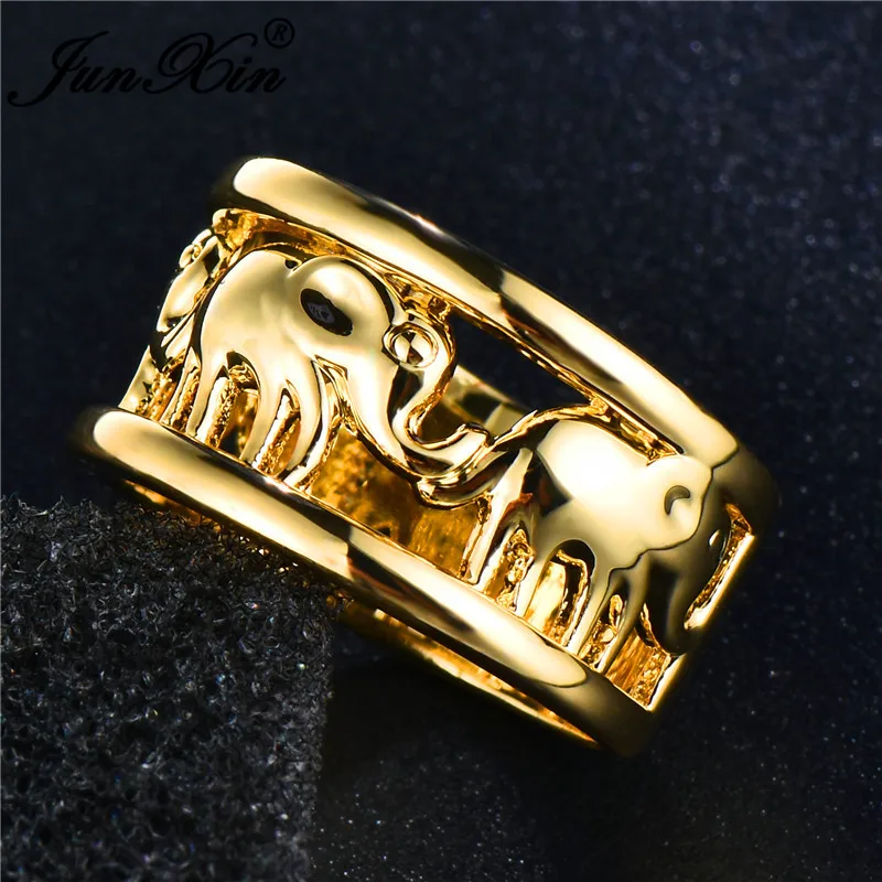 JUNXIN оптом кольца со слонами для мужчин и женщин 925 серебро/золото Заполненные широкие большие кольца женские обручальные кольца пара кольцо Бохо ювелирные изделия