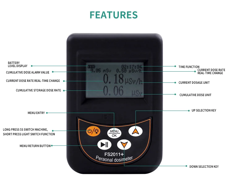Детектор ядерного излучения дозиметр английский японский меню FS9000 тип батареи